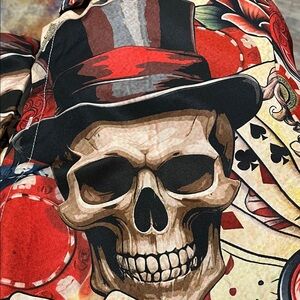 Skull & Top Hat Graphic Long Sleeve Shirt in Red, Black, Cream